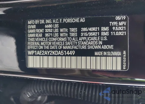 2019 Porsche Cayenne E-Hybrid z USA, uszkodzony, nr VIN WP1AE2AY2KDA51449